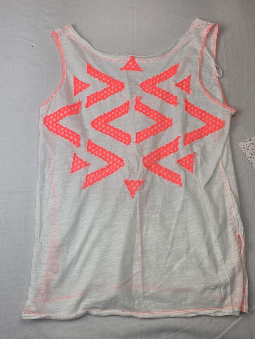 We The Free Sheer White Tank with Neon Coral Stitching